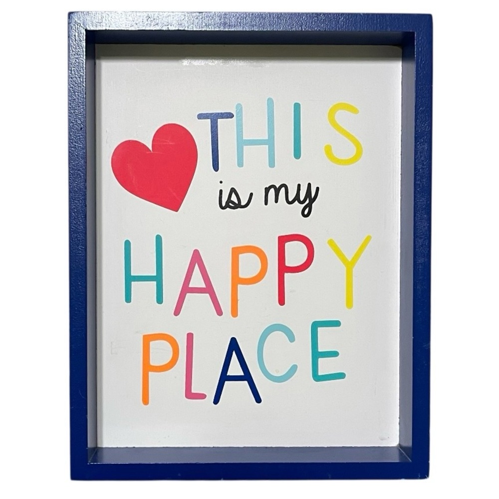 This is my Happy Place Graphic Table Stand Tray Heart Blue Colorful 9"x7"x1.2"